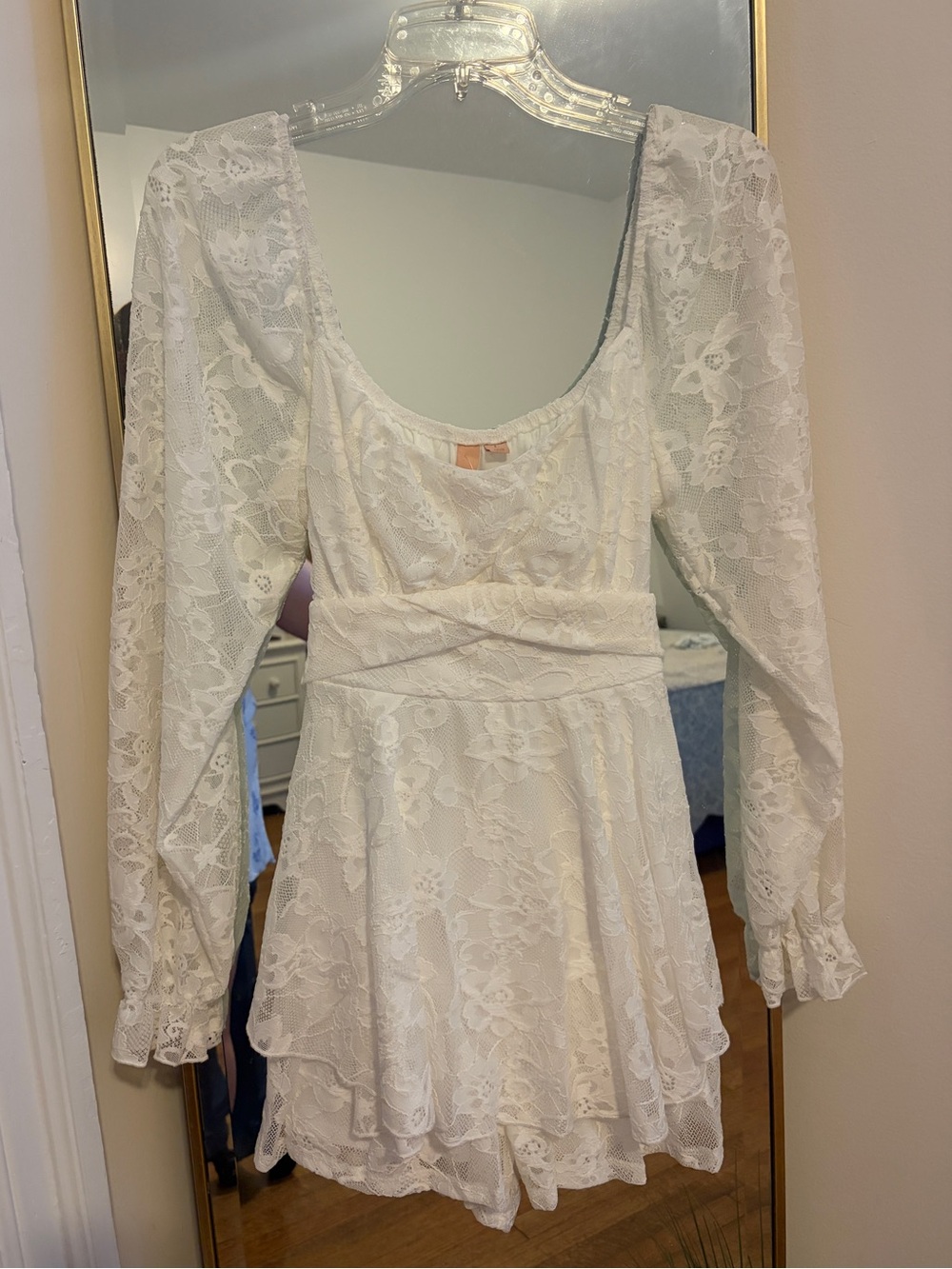 White Lace Long-Sleeve Romper NWT